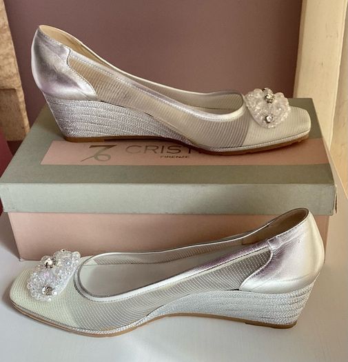 Silver Wedge Shoes Cristian Firenze size 39.5 NEW