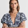 MIDI dress Puff sleeve blue flowerpeint Reiss size 14 Brand New Image 9