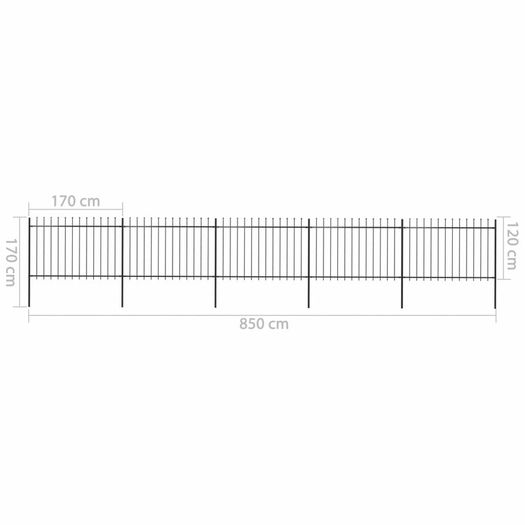 Garden Fence with Spear Top Steel 8.5x1.2 m Black