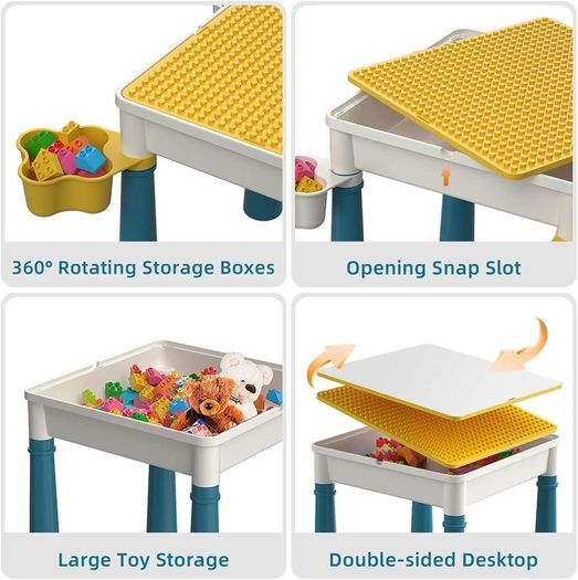 Kids Building Blocks Table and Chair Set, Multi-Activity Table with 1 Chair and 130 Pieces Large Building Blocks, Creativity Bricks Compatible Construction Toys for Boys and Girls