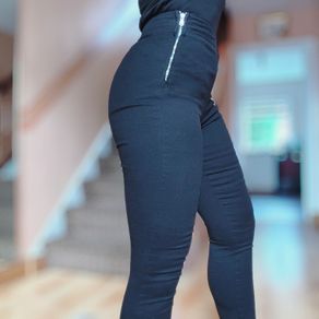 Black Denim  High waisted Trousers with side zip, size 8