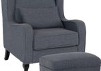 Armchair & Footstool Slate Blue Grey Fabric
