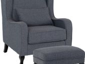 Armchair & Footstool Slate Blue Grey Fabric