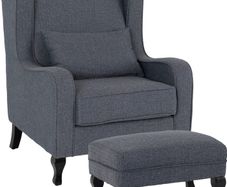 Armchair & Footstool Slate Blue Grey Fabric