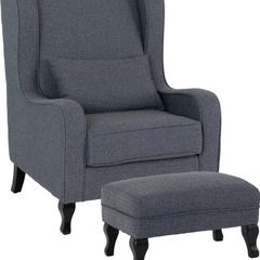 Armchair & Footstool Slate Blue Grey Fabric