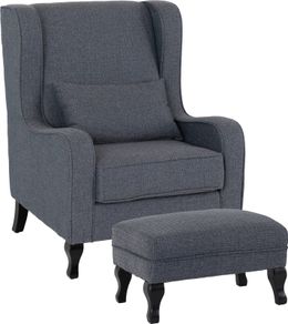 Armchair & Footstool Slate Blue Grey Fabric