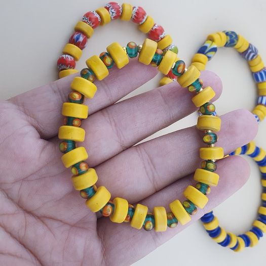 Vintage Lot of 4 Mix Yellow African & Trade Glass Beads Bracelet