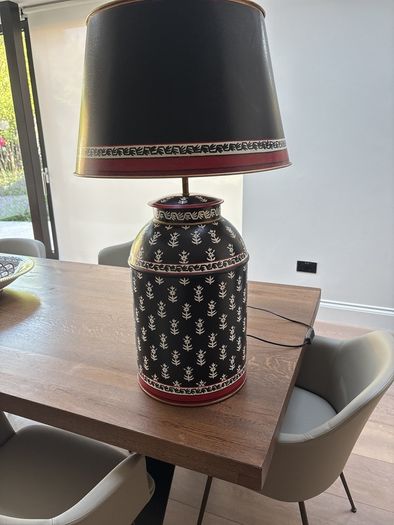 Large metal table lamp, hand painted