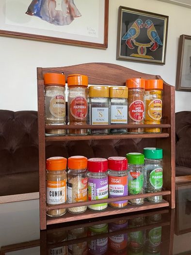 Vintage Wooden Two Tier Counter or Wall Hanging Spice Rack