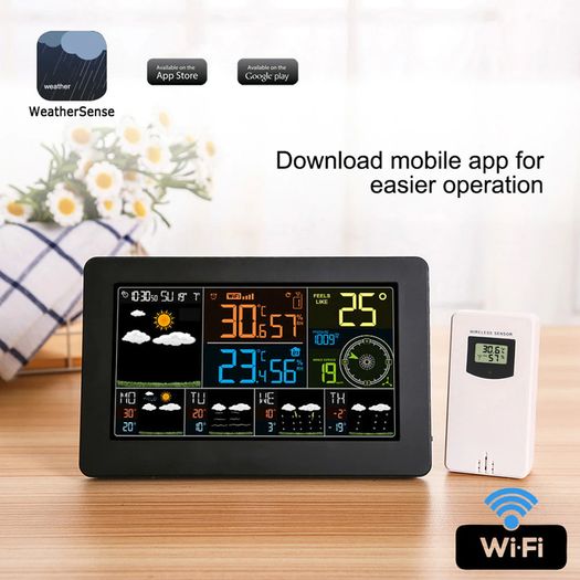 WiFi Weather Station APP Control Smart Weather Monitor Indoor Outdoor Temperature Humidity Barometric Wind Speed Functions