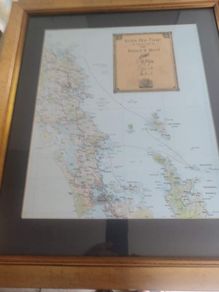 FRAMED LARGE MAP OF New Zealand Golden Opus Voyage February 1999 Howard & Meriel
