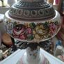 Antique table lamp habd painted ceramic body with ornate brass base works Image 5