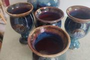 Colm De Ris Pottery blue Jug and 4 blue goblets as set.in very good condition as new.