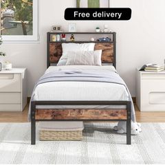 3ft Single Bed Frame with Storage Headboard