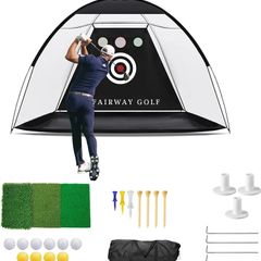 Golf Practice Net for Garden 10x7ft Hitting Enclosure with 3-in-1 Mat, Balls, Tee & Carry Bag - Durable Backyard Training Net for All Ages Including Kids