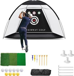 Golf Practice Net for Garden 10x7ft Hitting Enclosure with 3-in-1 Mat, Balls, Tee & Carry Bag - Durable Backyard Training Net for All Ages Including Kids