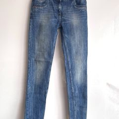 Girls F&F Blue Skinny Jeans Age 12-13 (158cm) Stud Detail Stretch Denim