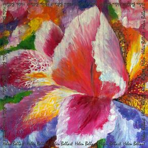 Handmade "Blooming Iris" 100% silk scarf 45x45cm