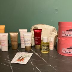Bundle of Clarins Products with bag + 2 Soap and Glory Body Butter Tubs - Brand New