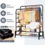 Clothes Rails for Bedroom - Heavy Duty Clothes Rail with Double Hanging Clothing Rail, Shoe Rack, Storage Shelves & 4 Coat Hooks, Clothes Rack for Closet, Laundry, Shop (Modern, Black) Image 3