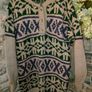 Vintage Unisex Heavy Knit Wool Sweater  Cream with a green and purple design  Men's Size Medium Image 2