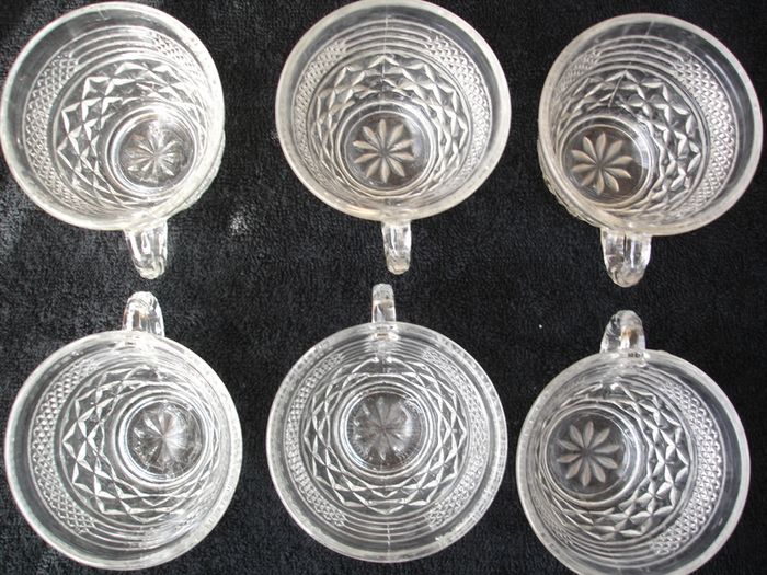 6 Vintage Pressed Glass  Wexford Punch Cups by Anchor Glass Co. USA.
