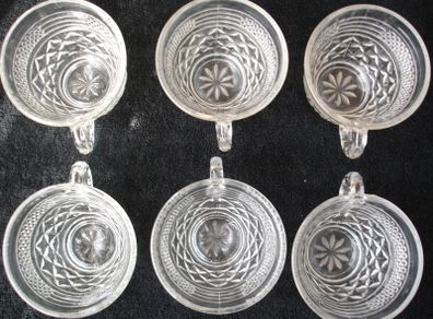 6 Vintage Pressed Glass  Wexford Punch Cups by Anchor Glass Co. USA.