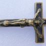 Antique Cross Pendant 1800s Brass and Wood Crucifix 4" Image 4