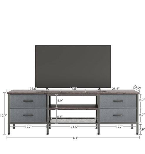 TV Stand with Storage, TV Console Table - 63 Inch, Grey