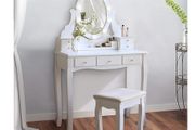 Cosmetic Dressing Table with Light Up Dressing with Mirror and Light Bulbs And Stool White