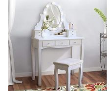 Cosmetic Dressing Table with Light Up Dressing with Mirror and Light Bulbs And Stool White