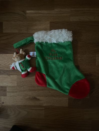 My First Christmas Stocking with teddy attached