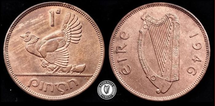 [#2371] - Ireland 1946 | 1 Penny | Irish 1d | Irish Penny | KM.11 | UNC