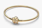 Pandora Pave Bezel Flower Bangle Gold P Size 20cm Brand New