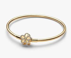 Pandora Pave Bezel Flower Bangle Gold P Size 20cm Brand New