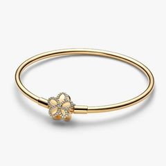 Pandora Pave Bezel Flower Bangle Gold P Size 20cm Brand New