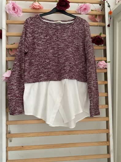 top Bershka size large burgundy top with white shirt base size large