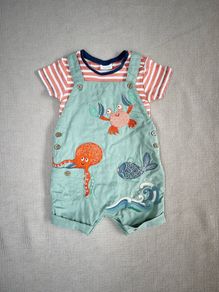 Next Sage Green Sea Life Dungarees & Bodysuit Set Size 6-9 Months 68cm