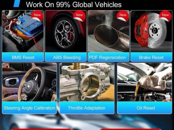 2026 Launch CRP123X v3.0 is the 4-System Diagnostic Code Reader For Engine, ABS, Airbags and Automatic Transmission. Has 7 Service Functions: Oil Reset, SAS Reset, Elec. Throttle Adaptation, ABS Bleeding, BMS Reset, DPF Regen.for cars and vans