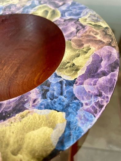 Hand Lathed Signed Coloured Edge Bowl Solid Mahogany