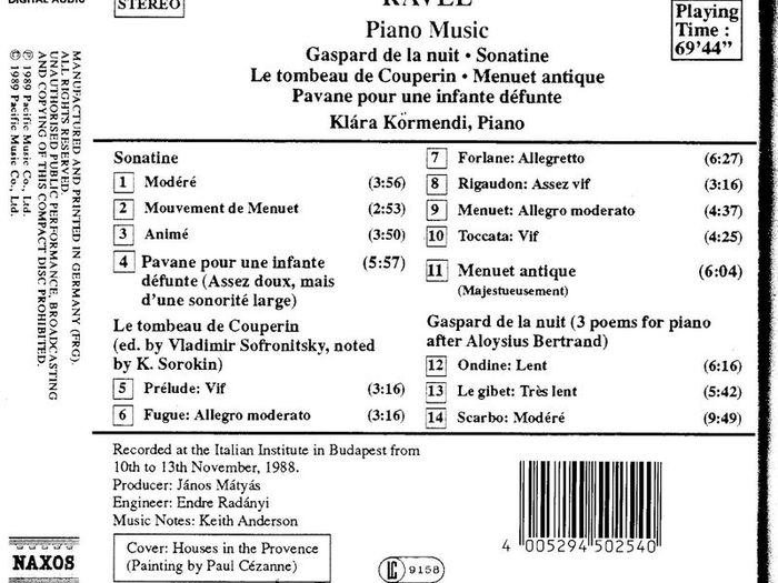 Ravel. Piano Music. CD. Free Postage!