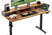 Height-Adjustable Desk with Double Drawers Electric Sit-Stand Computer Ergonomic Standing 100 x 60 cm Brown