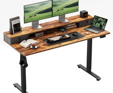 Height-Adjustable Desk with Double Drawers Electric Sit-Stand Computer Ergonomic Standing 100 x 60 cm Brown