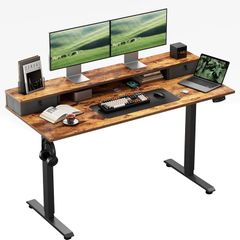 Height-Adjustable Desk with Double Drawers Electric Sit-Stand Computer Ergonomic Standing 100 x 60 cm Brown