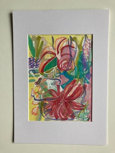 Mothers Day Offer Original art Original Floral Artwork on paper A4 Mounted contemporary Irish Art abstract painting