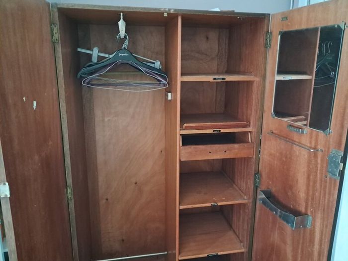 Walnut finish wardrobe, old
