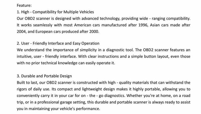 Professional OBD2 Diagnostic Scanner Tool, USB-Powered Engine Fault Detector,