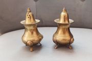 Vintage footed Brass salt and pepper shakers  H 9.5cm