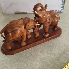 Hand Carved Wooden Elephants Fighting Elephants Vintage Wood Statue Sculpture