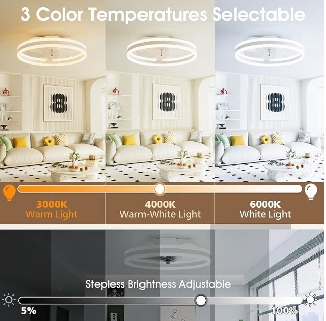 50cm Ceiling Fans with Lights and Remote, 6 Speeds and 3000K-6500K Dimmable Quiet Ceiling Fan Light, Smart Modern LED Fan Lights Ceiling for Bedroom Living Room Dining Room (White)